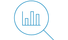 Icon picturing a magnifying glass and a diagram